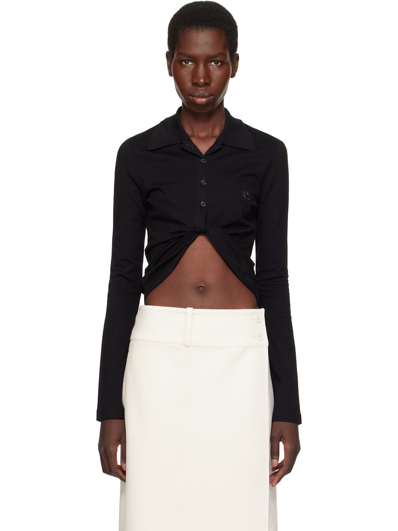 Black Twist Piqué Cropped Polo - 1
