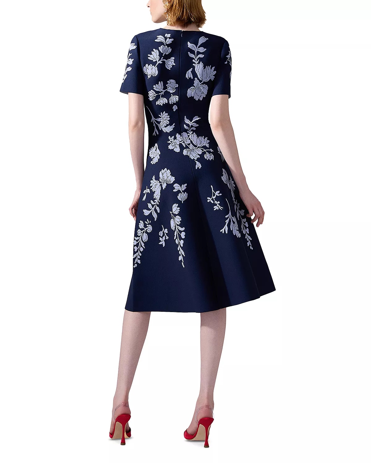 Short Sleeve Floral Jacquard Dress - 3