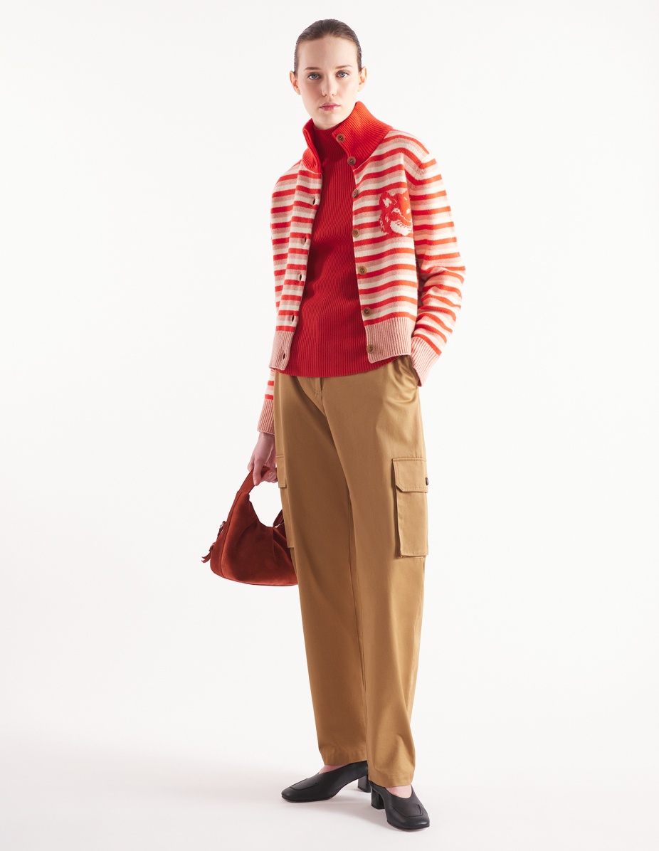 FOX HEAD INTARSIA STRIPED HIGH NECK CARDIGAN - 2