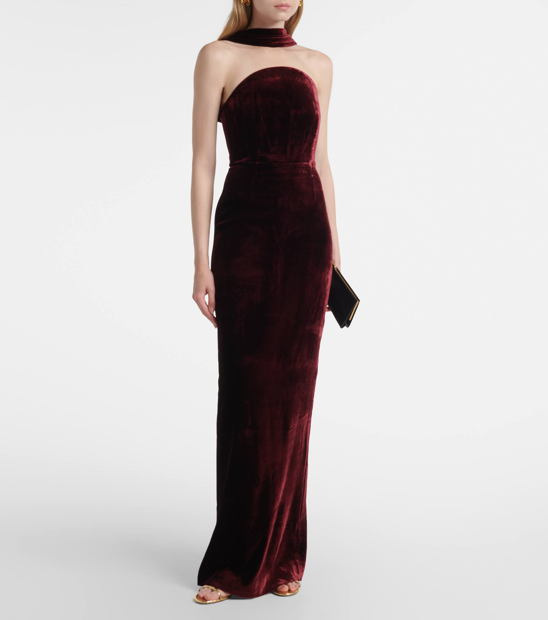 Scarf-detail velvet corset gown - 2