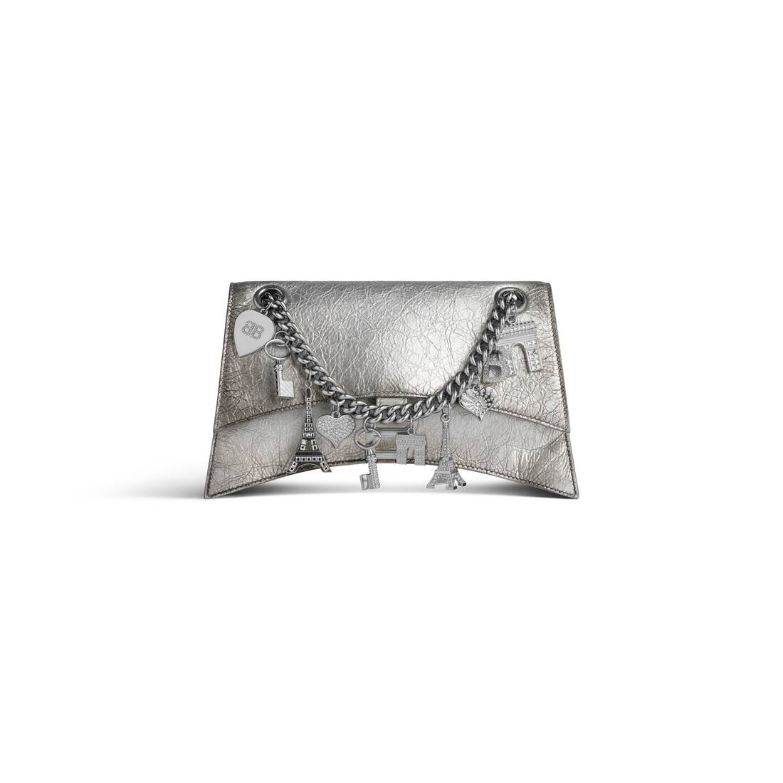 Women's Crush Small Chain Bag Dirty Effect With Souvenirs And Rhinestones in Silver - 5