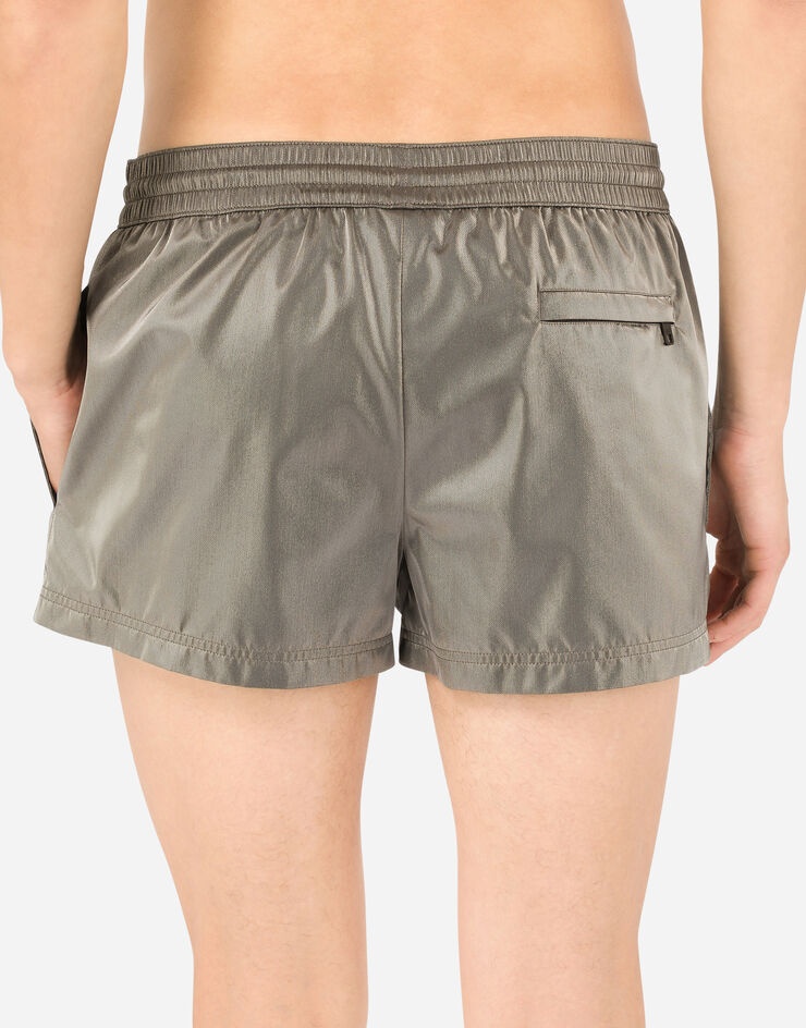 Short iridescent nylon swim trunks with patch - 5