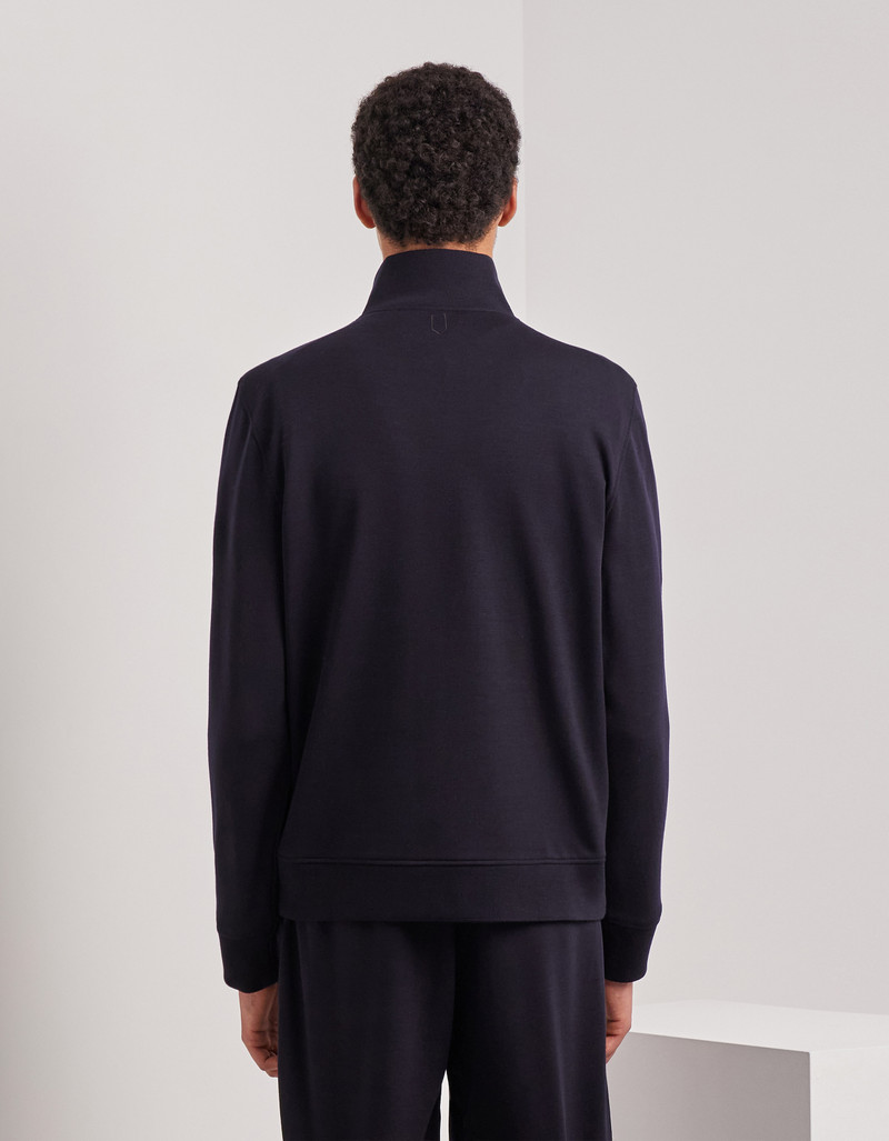 IMPECCABILE WOOL BLUE ZIPPERED SWEATSHIRT WITH CONTRASTING PIPING DETAIL 4