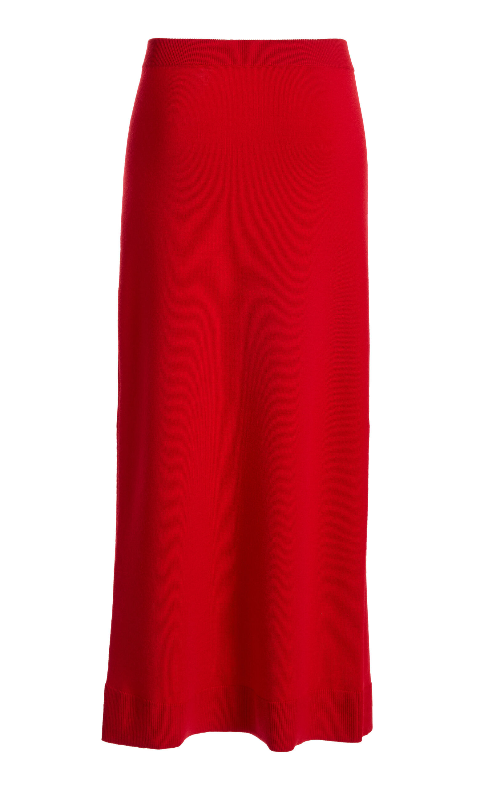 Button Front Merino Wool Blend Midi Skirt red - 3