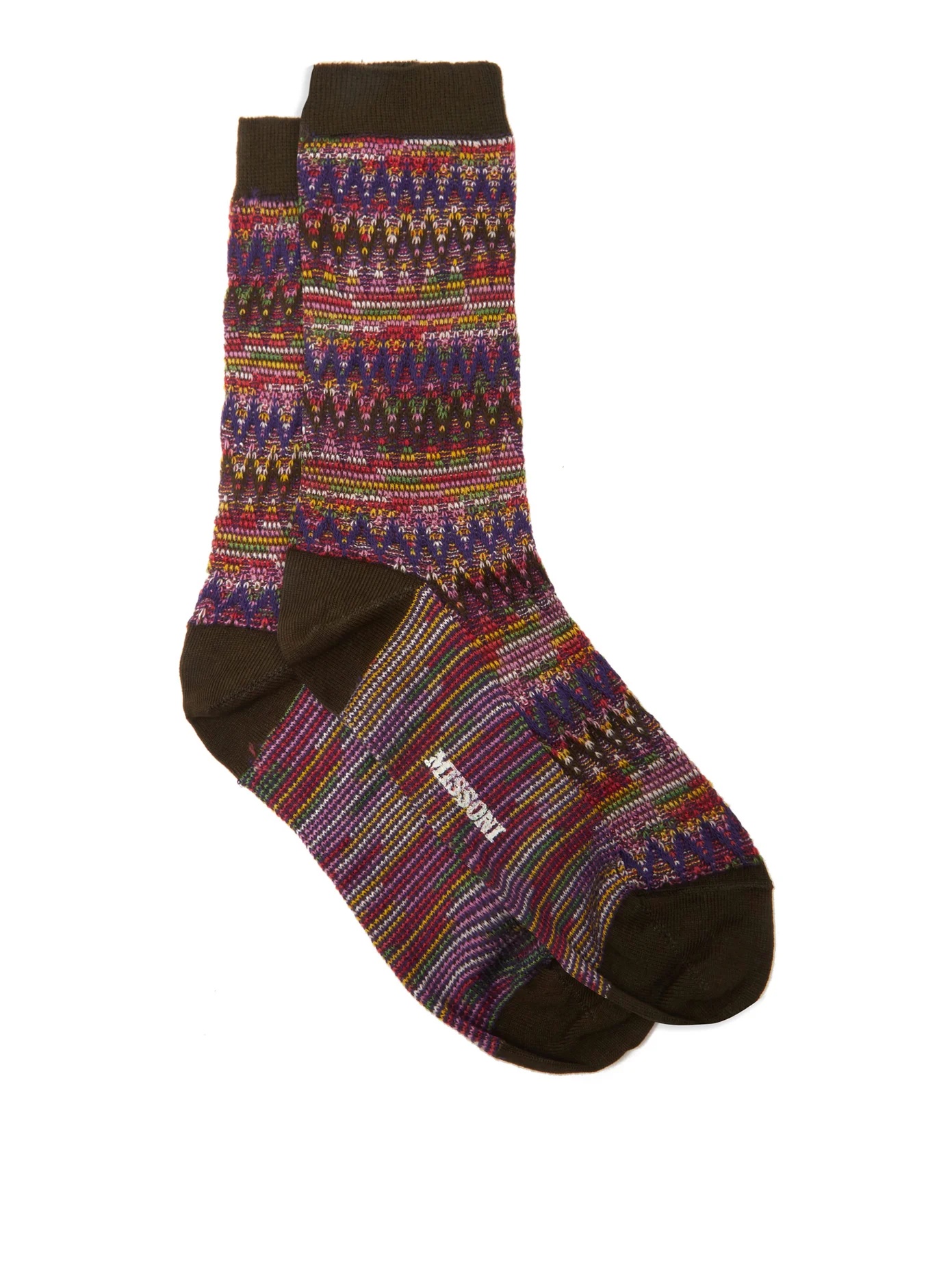 Space-dyed zigzag-striped cotton-blend socks - 1