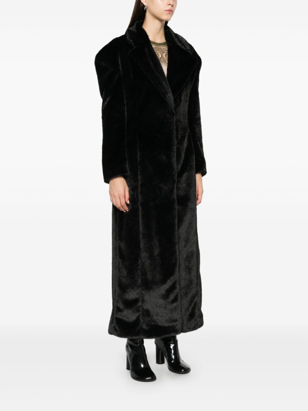 scarf-detail faux-fur coat - 3