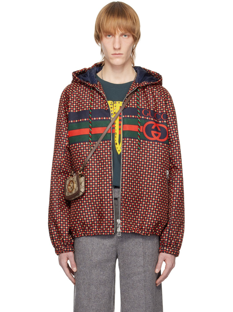 Red & Navy Geometric Houndstooth Jacket - 1