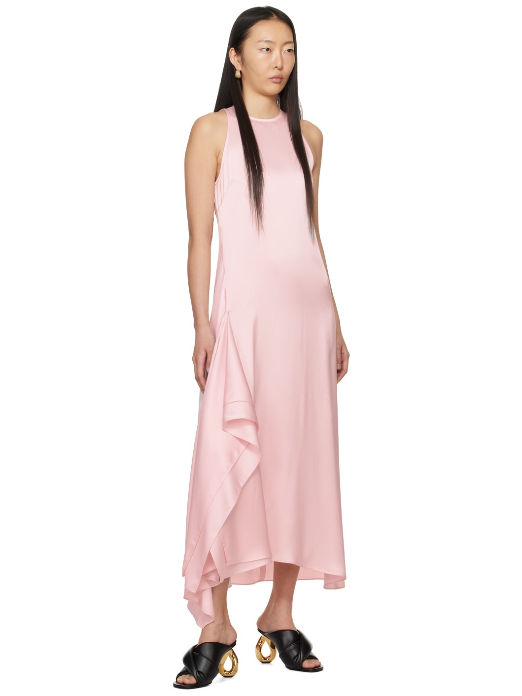 Pink Draped Midi Dress - 4