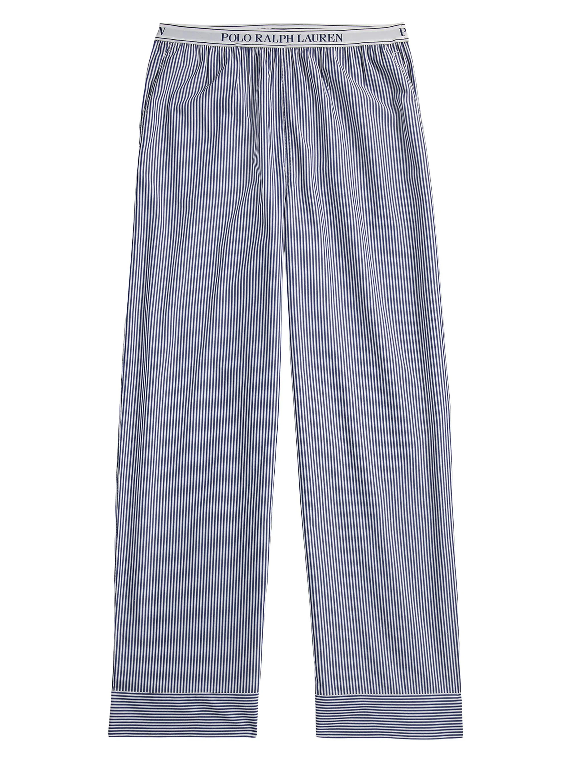 Women's Shirting Stripes Striped Cotton Pants - White Cloud Beacon Blue - 1