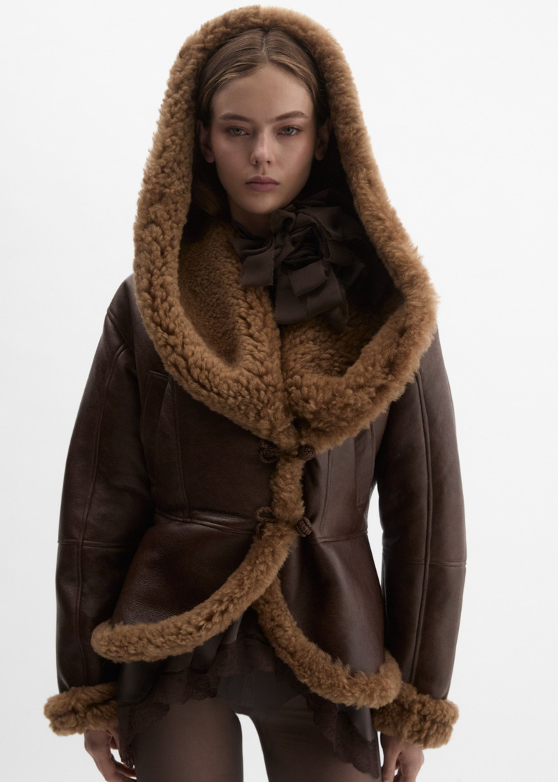 MAGDA BUTRYM Shearling hooded jacket in dark brown outlook