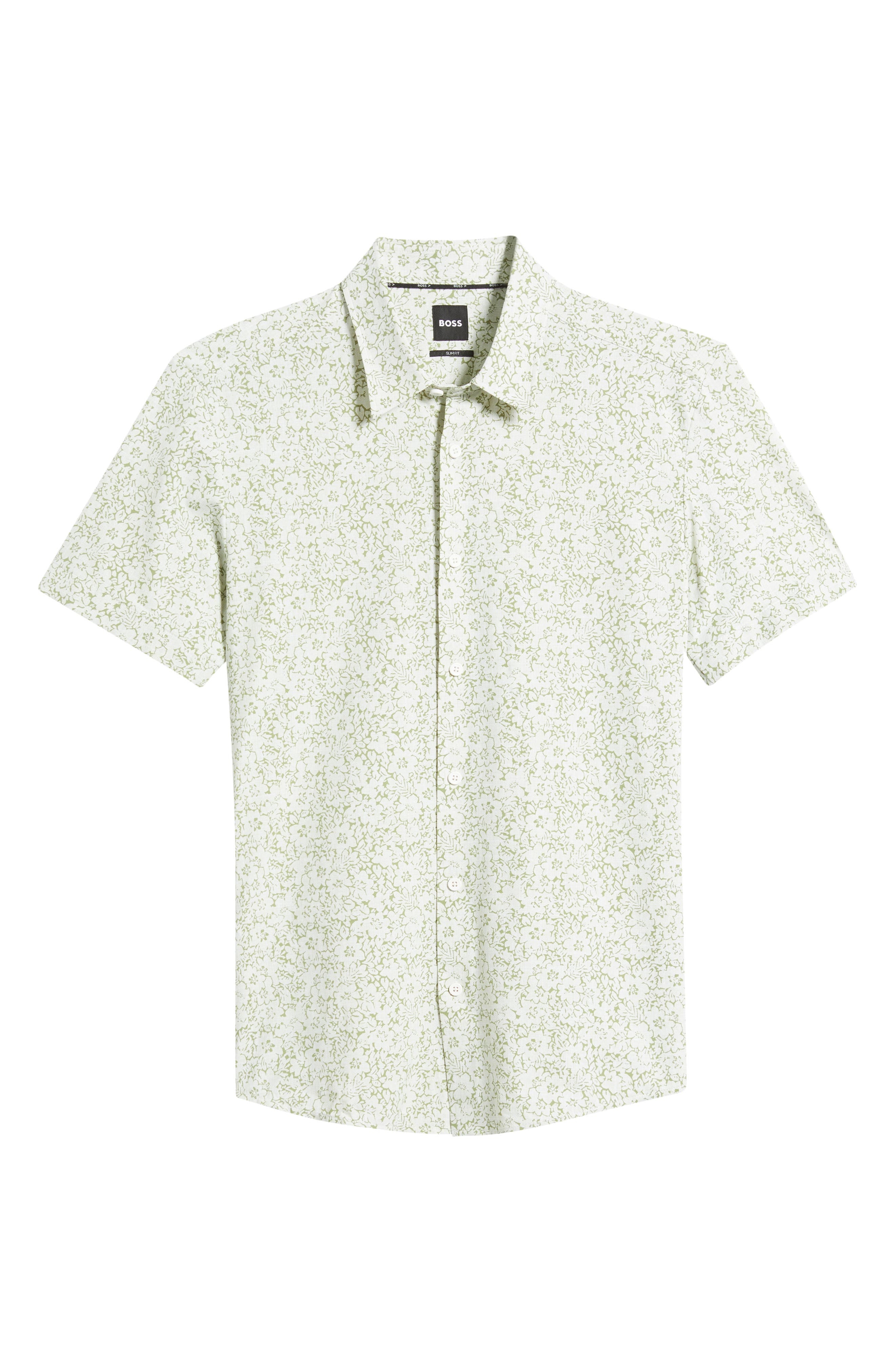 BOSS Roan Floral Short Sleeve Stretch Button-Up Shirt in Medium Green at Nordstrom - 6