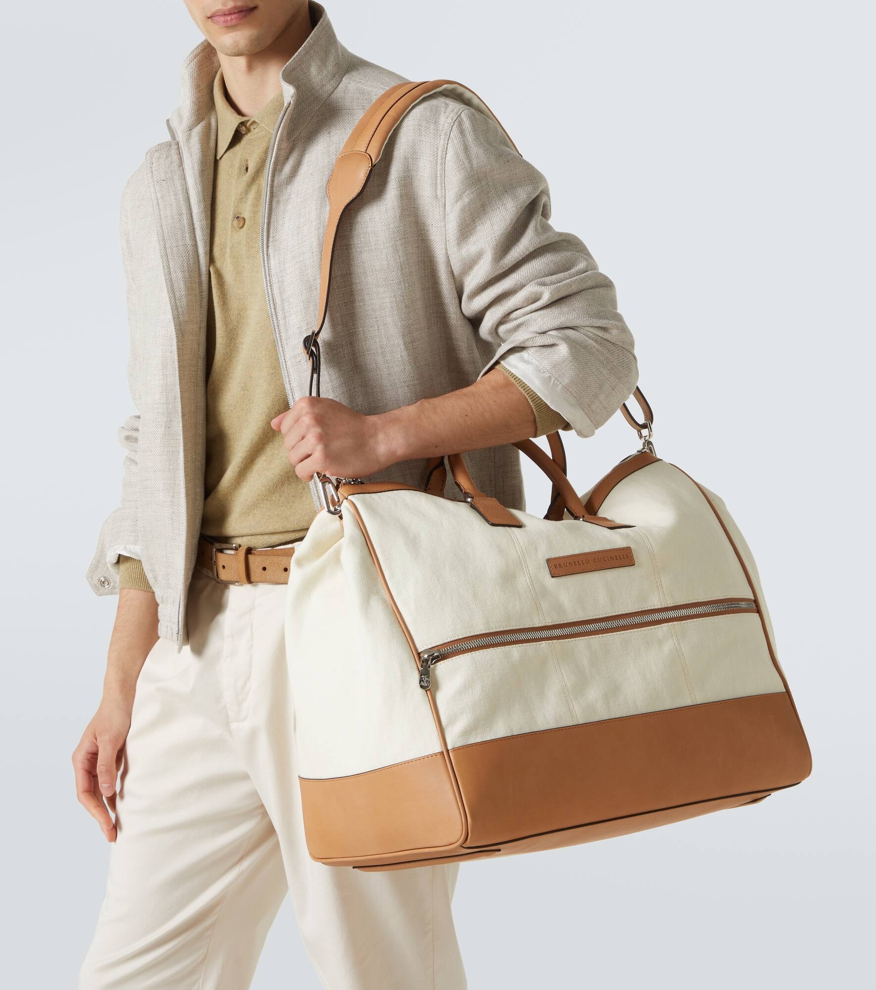 Leather-trimmed canvas duffel bag - 3