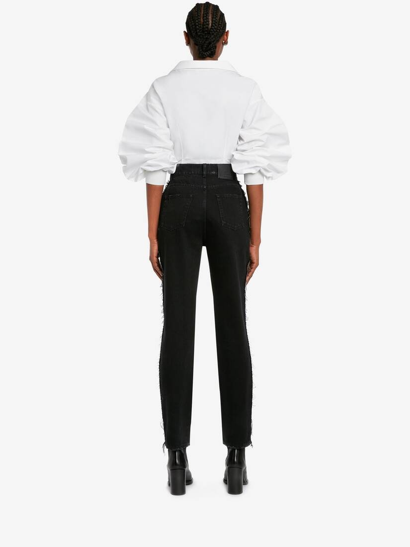 Women's Boyfriend Denim Jeans in Black - 4