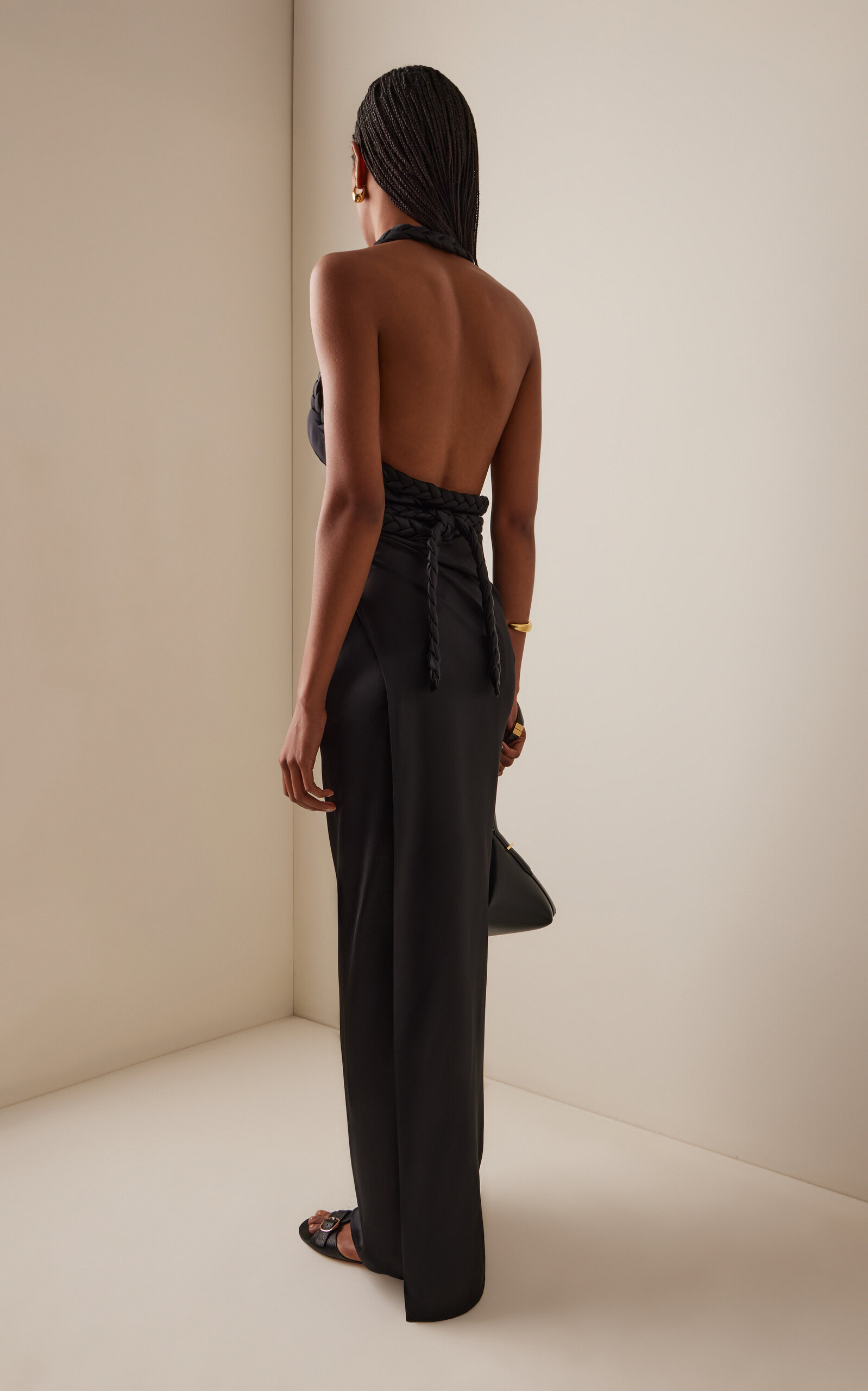 Kosa Rope-Detailed Satin Maxi Halter Dress black - 4
