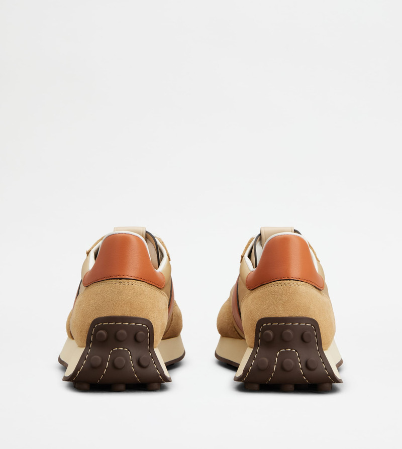 Tod's T VINTAGE SNEAKERS IN LEATHER AND TECHNICAL FABRIC - BROWN, BEIGE, ORANGE outlook