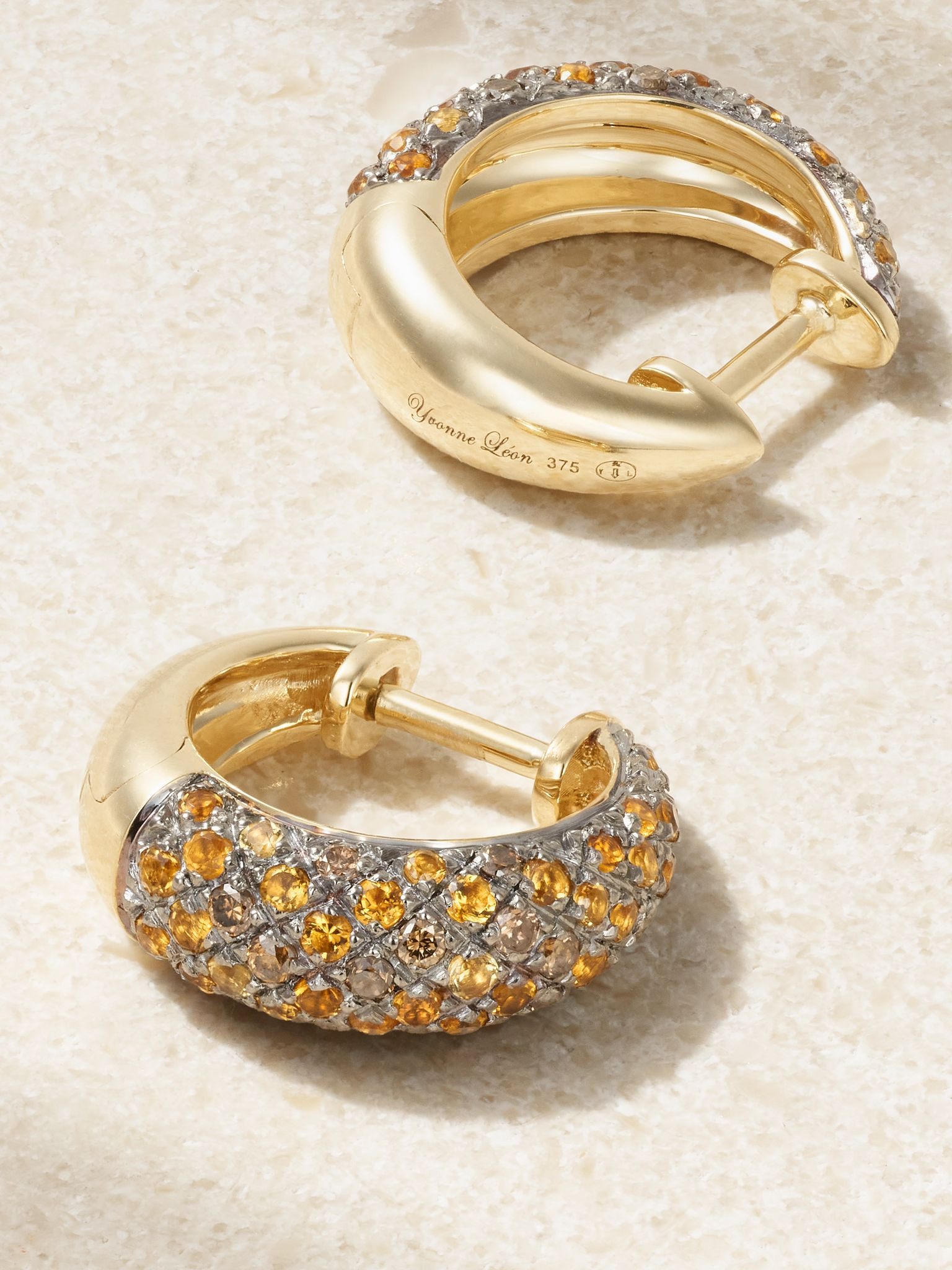 Python 9-karat gold, diamond and citrine hoop earrings Gold - 3