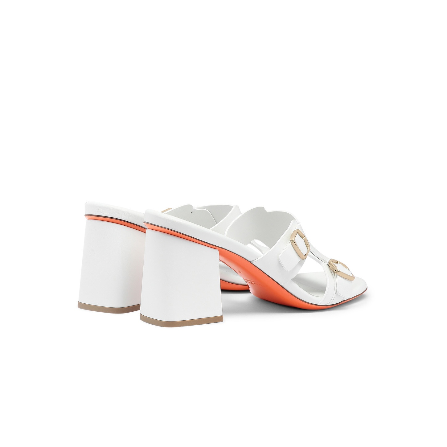 Women's white leather double-buckle mid sandal - 3