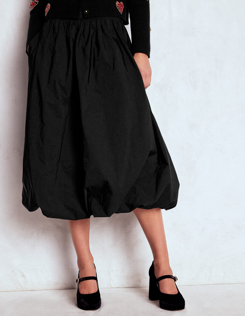 Bubble Hem Midi Skirt-Black 5