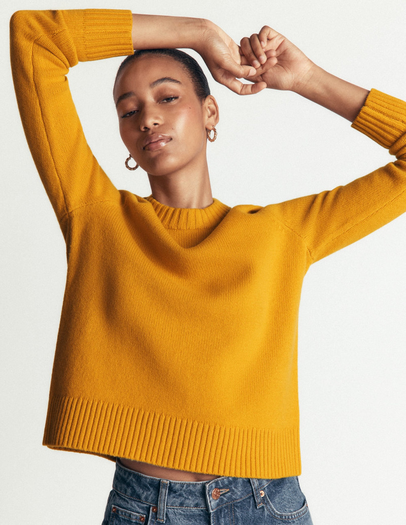 Marta Merino Wool Crew Sweater-Honey Yellow - 1