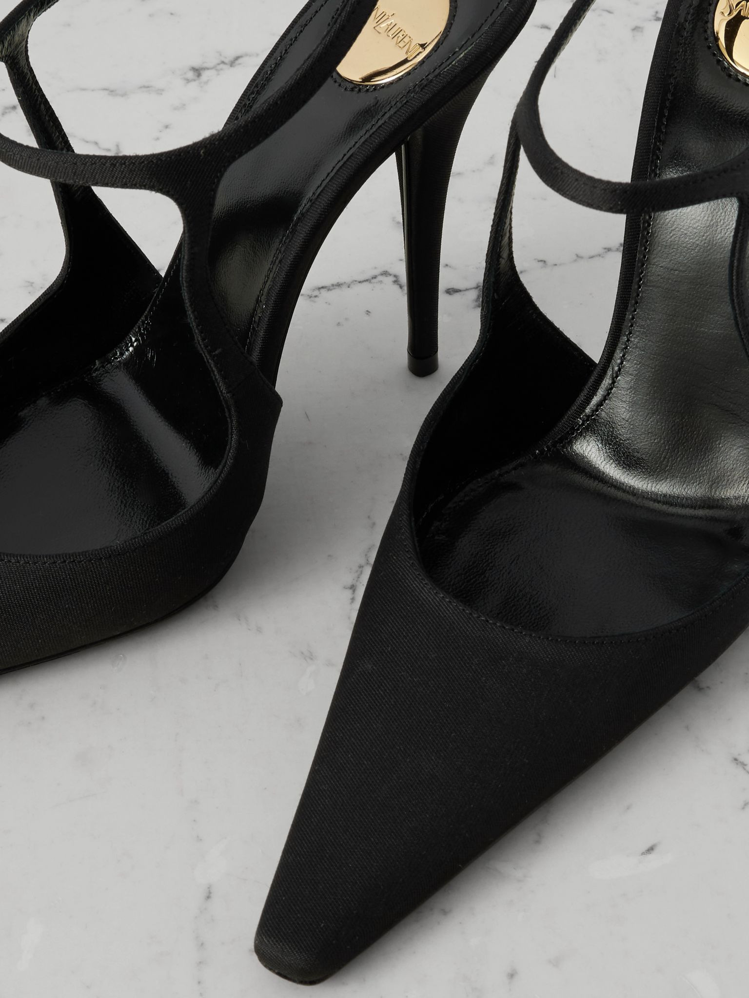 Manon crystal-embellished shantung point-toe pumps Black - 4