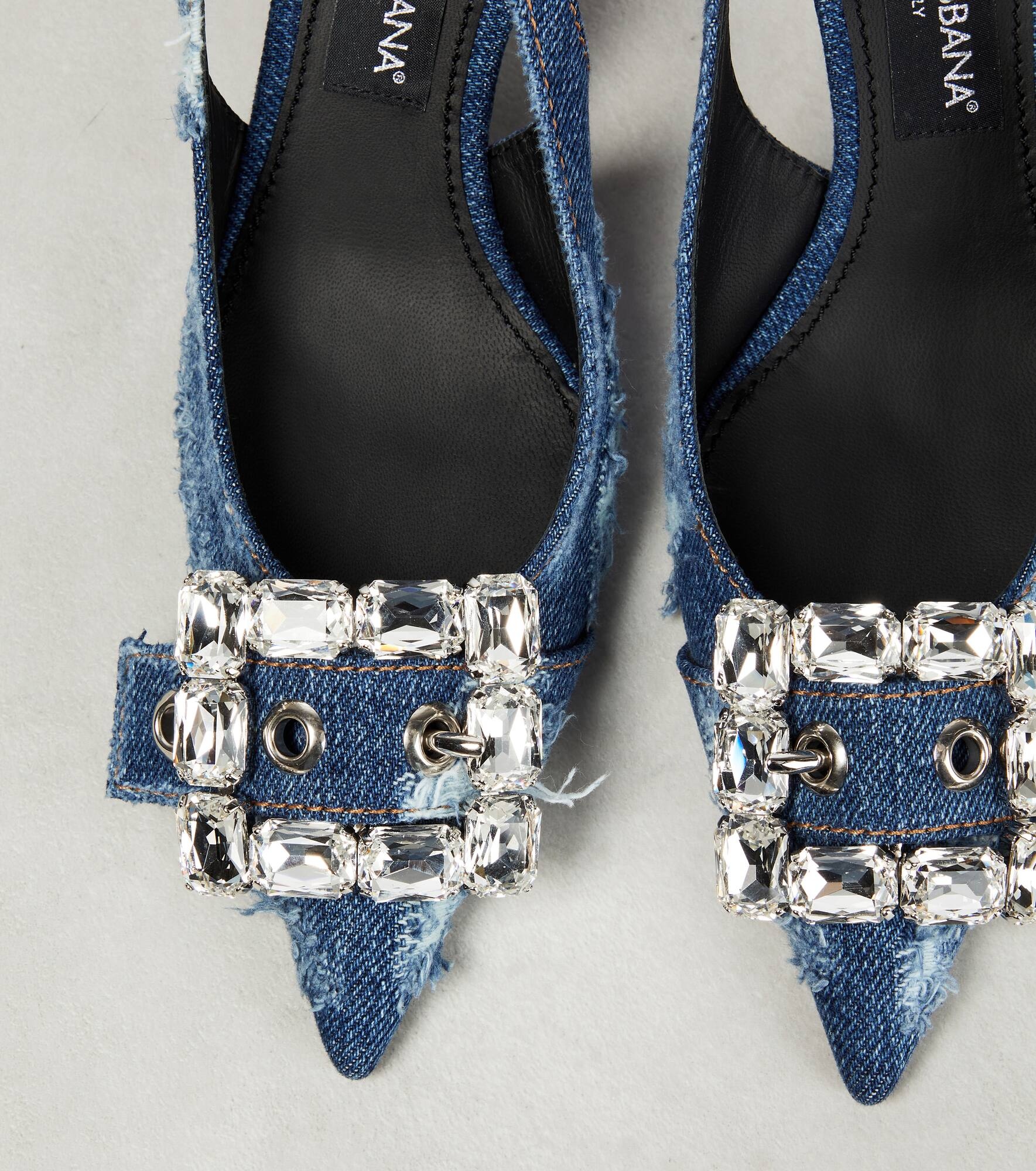 Embellished denim slingback pumps - 6