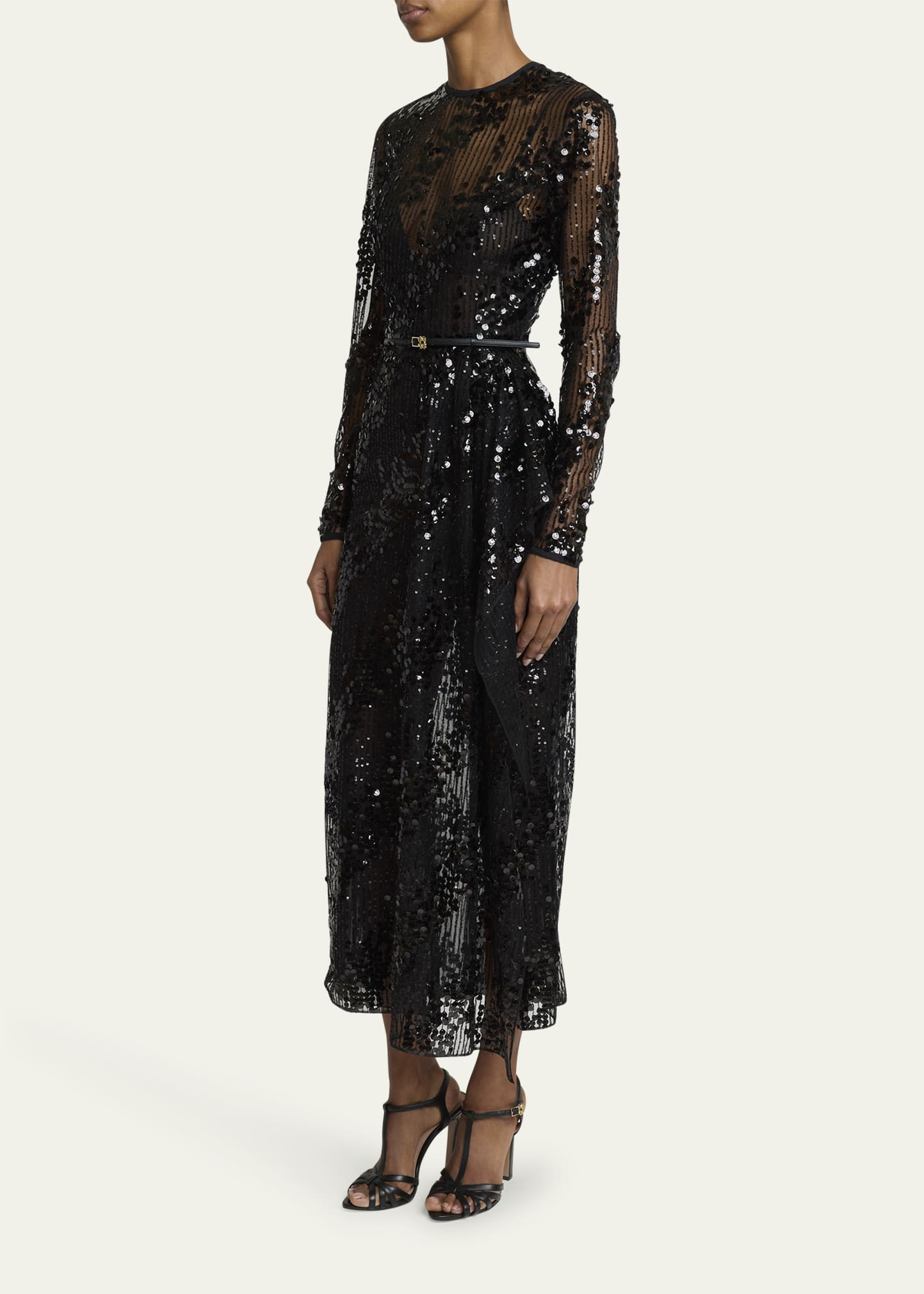 Sequined Long-Sleeve Midi Dress - 4