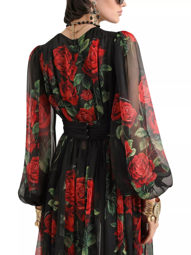Midi Dress in Chiffon with Rose Print 5