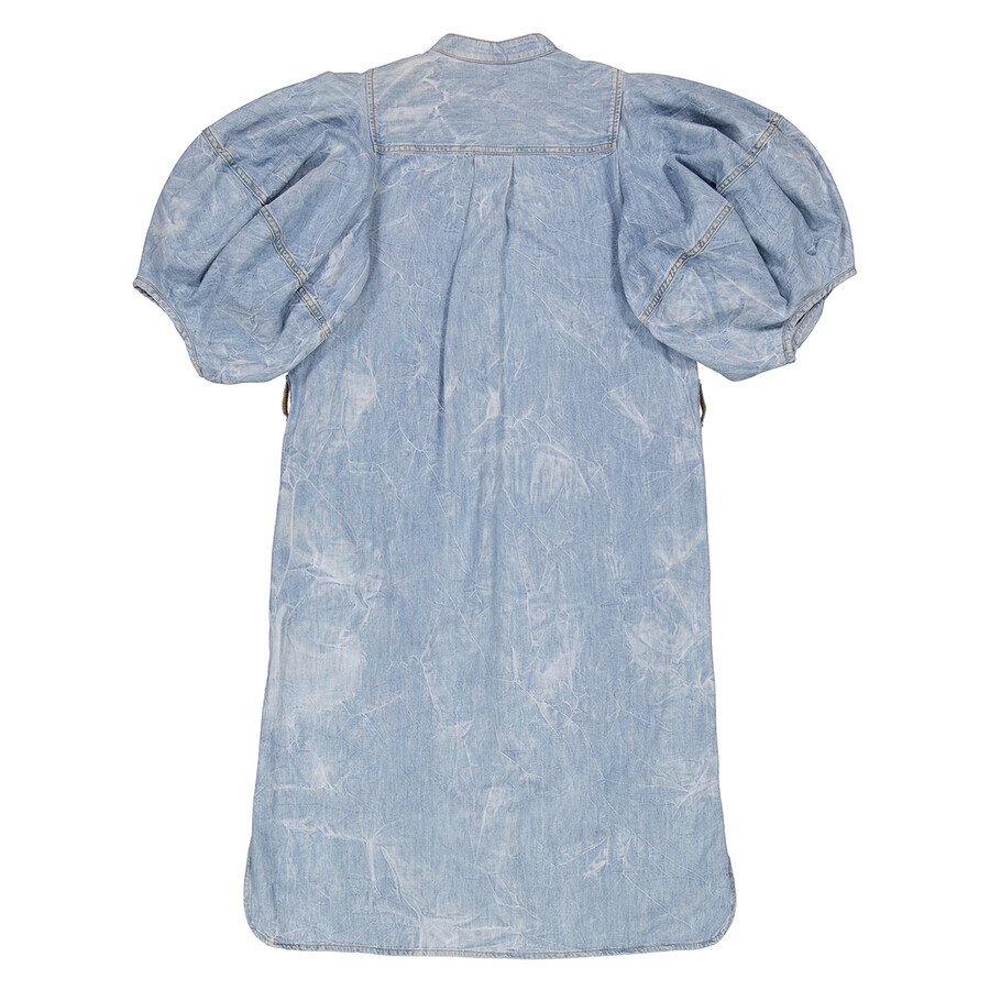 Stella Mccartney Crinkle Blue Denim Puff Sleeve Dress - 7
