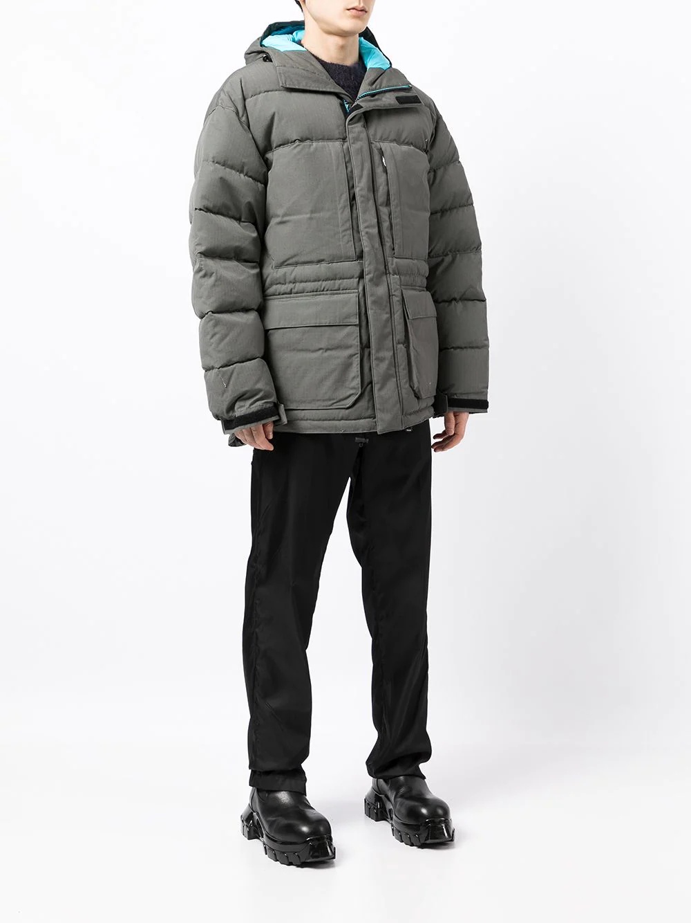 contrast hood padded coat - 3