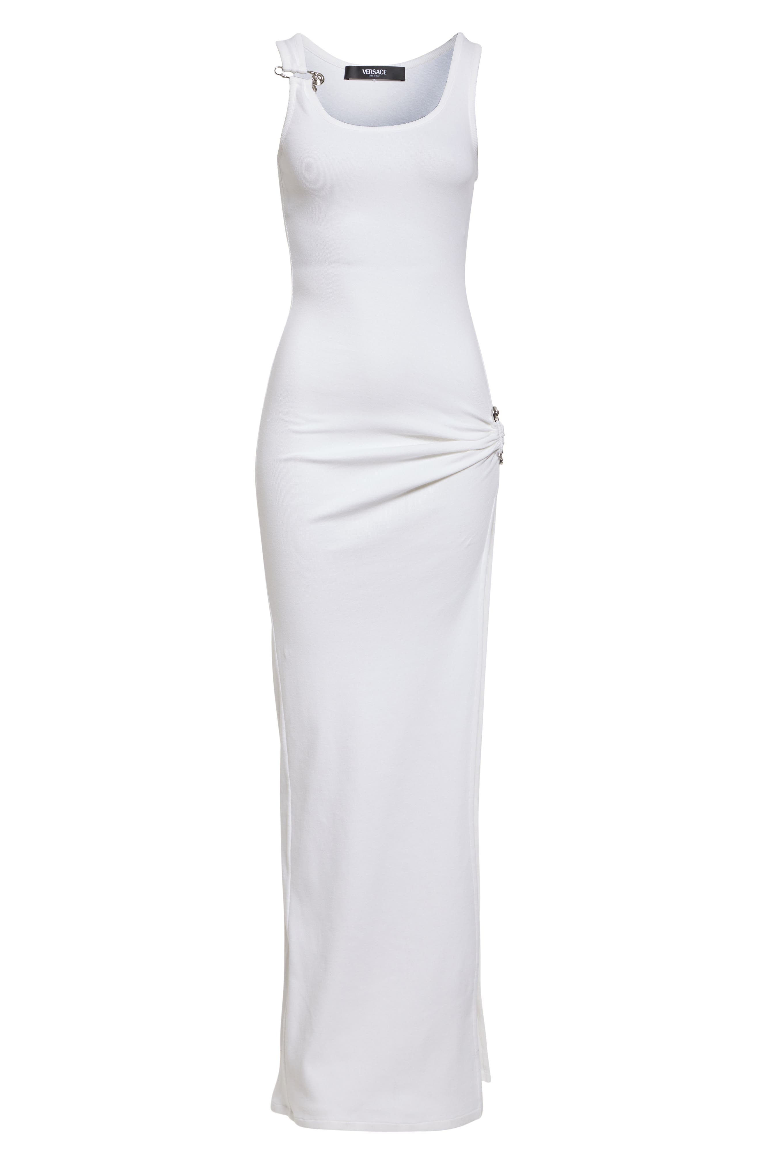 Versace Safety Pin Stretch Cotton Rib Gown in Optical White at Nordstrom - 5
