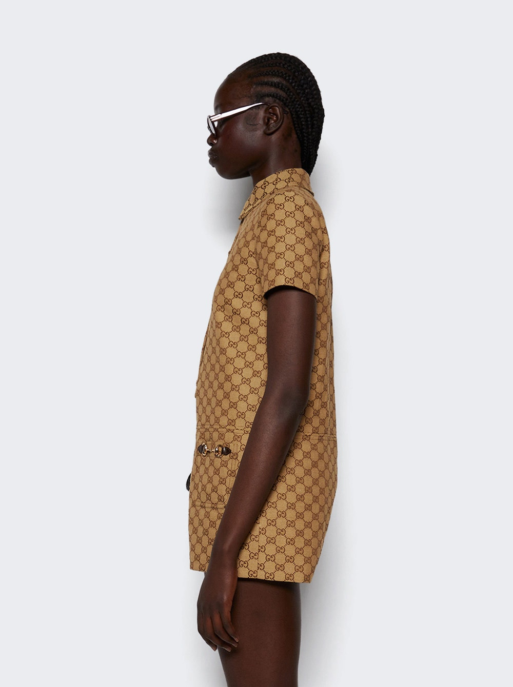 Gg Canvas Jumpsuit Camel And Ebony - 4