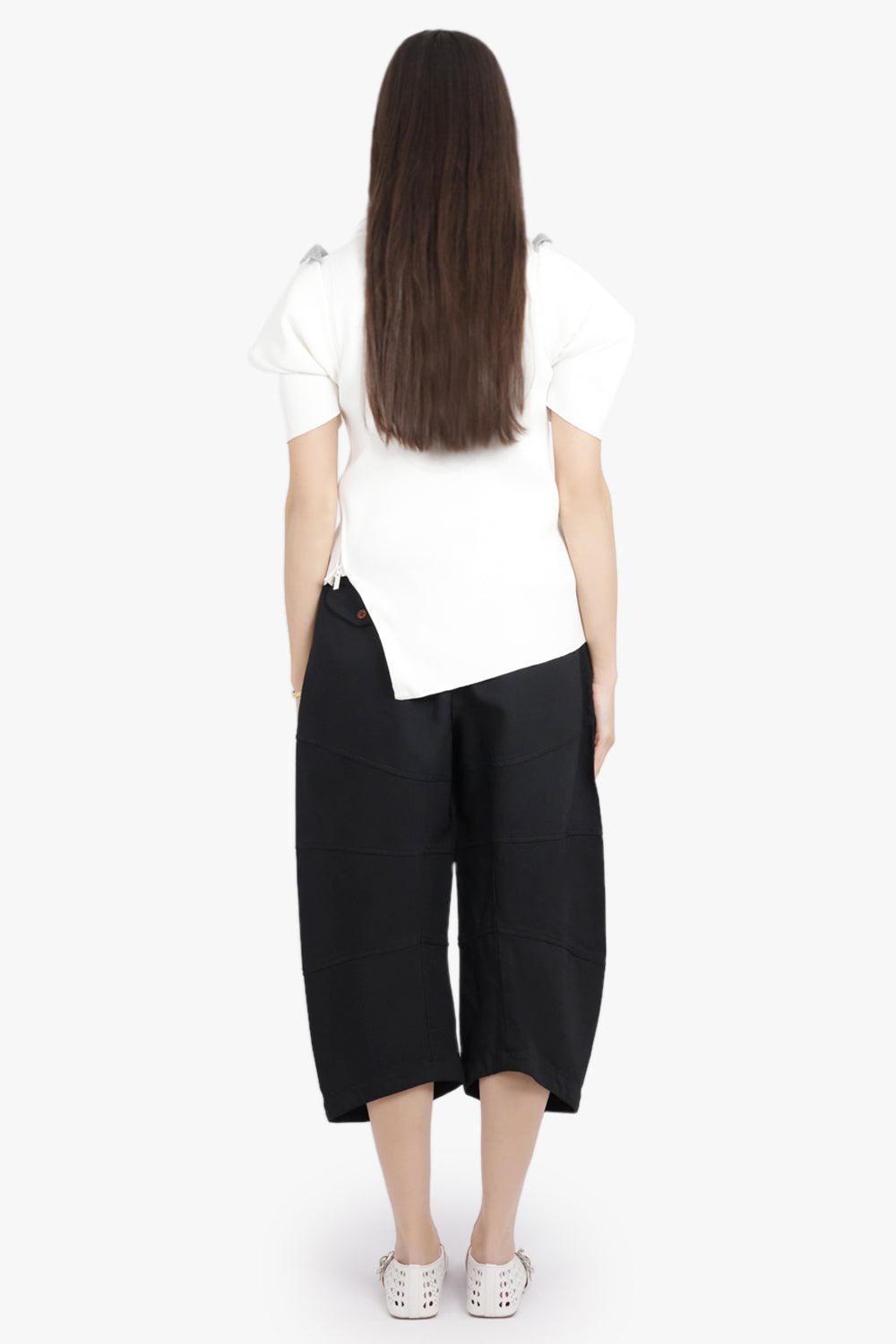 STRUCTURED SHOULDER S/S ASYMMETRIC KNIT PULLOVER | OFF WHITE - 5