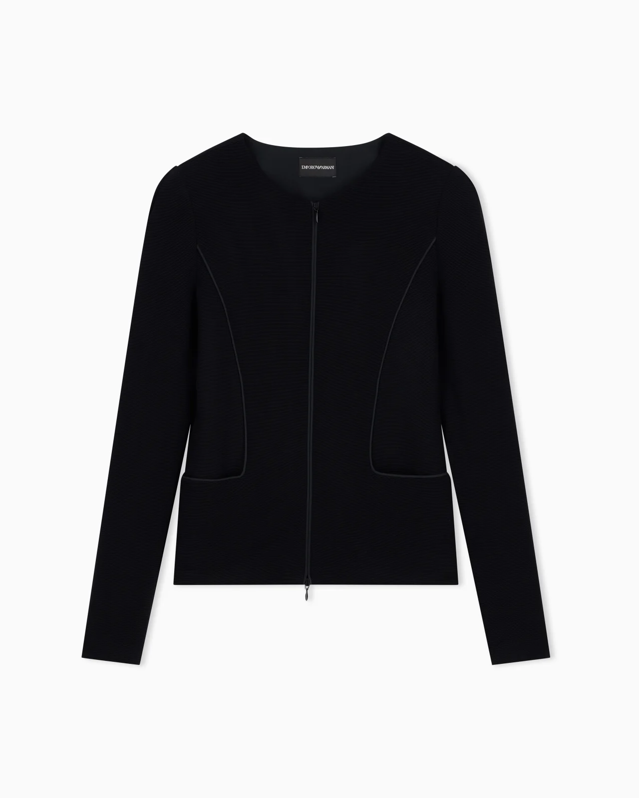 SLIM FIT OTTOMAN JERSEY BLAZER WITH ROUND NECK AND FRONT ZIP - 1