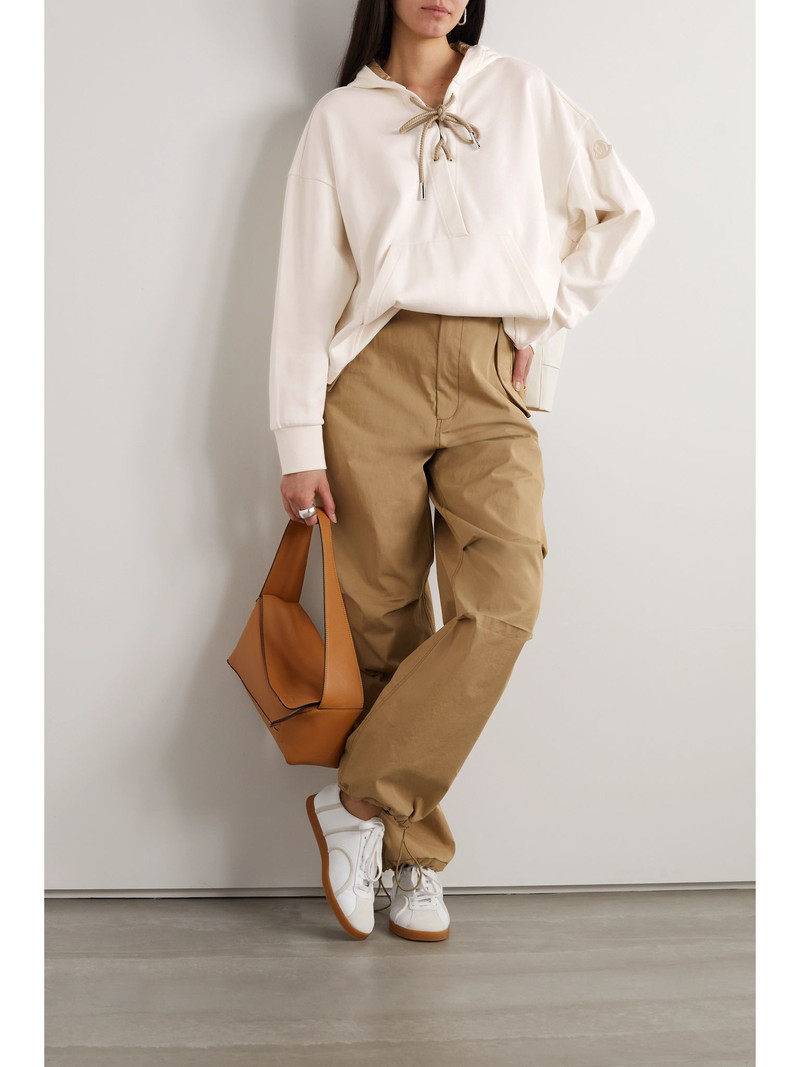Moncler Lace-up cotton-blend jersey hoodie Cream outlook