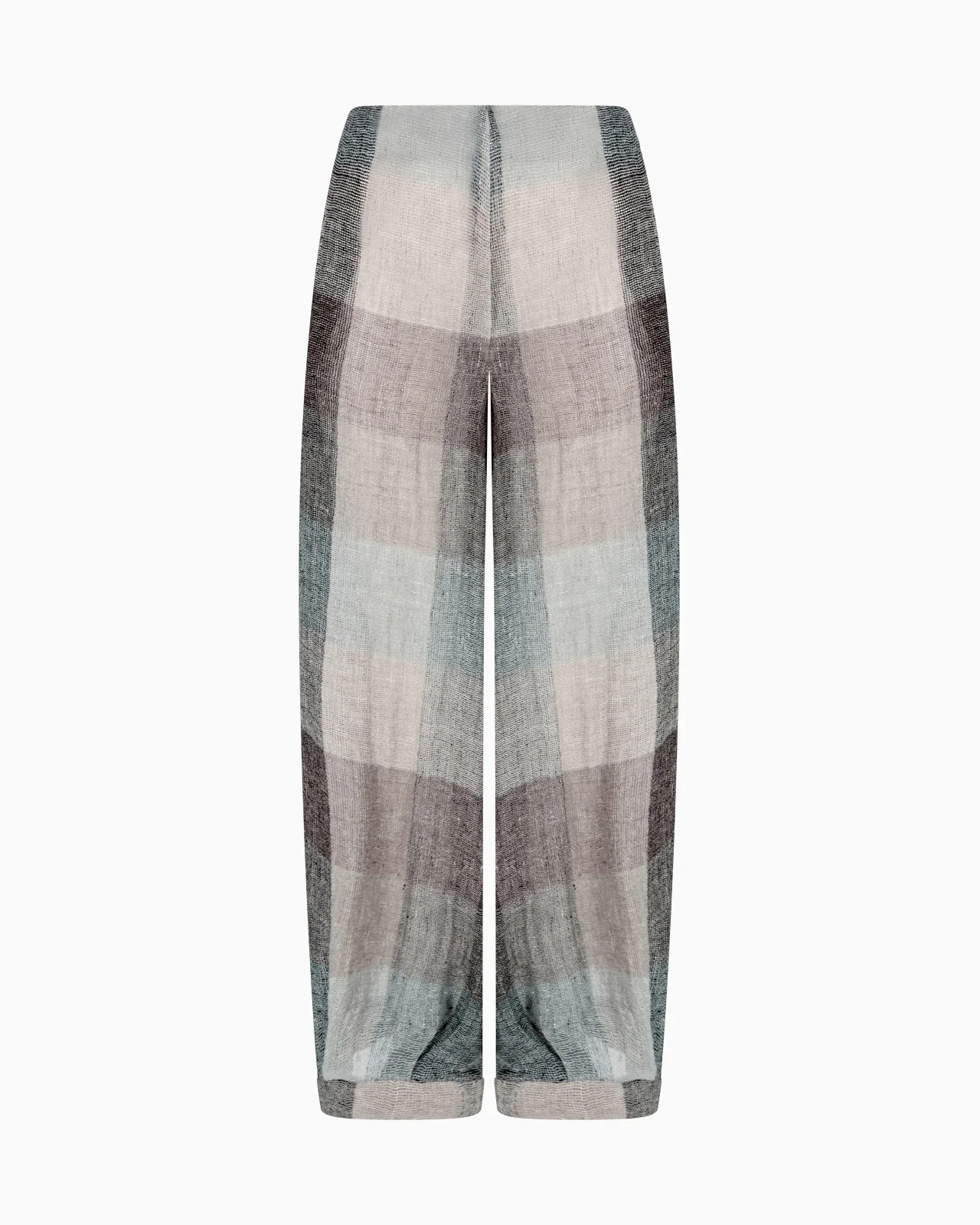 WIDE-LEG TROUSERS IN CHECKED BRUSHED LINEN - 1
