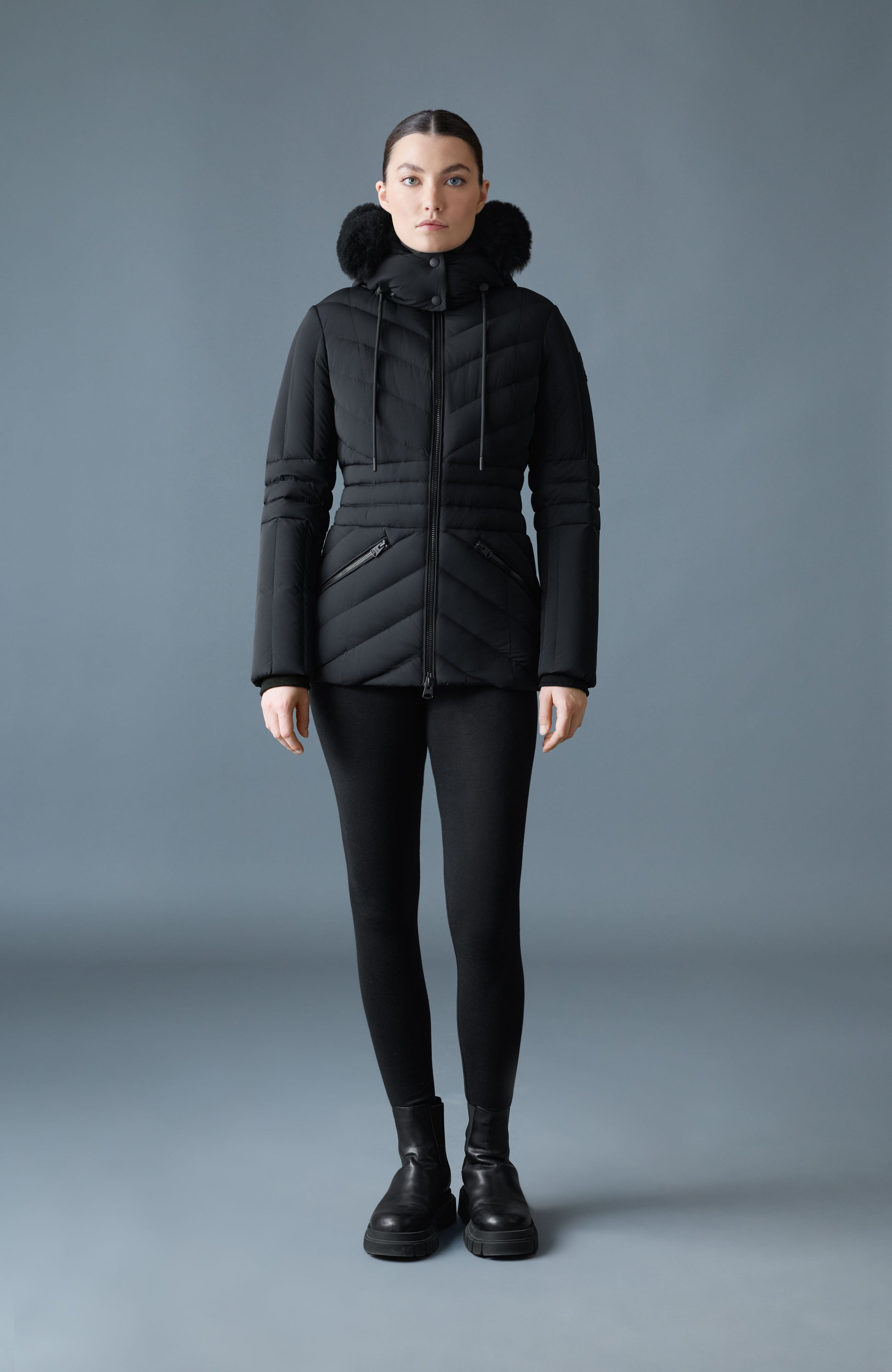 NADIA-SHZ Hooded Down Jacket With Shearling Trim - 2