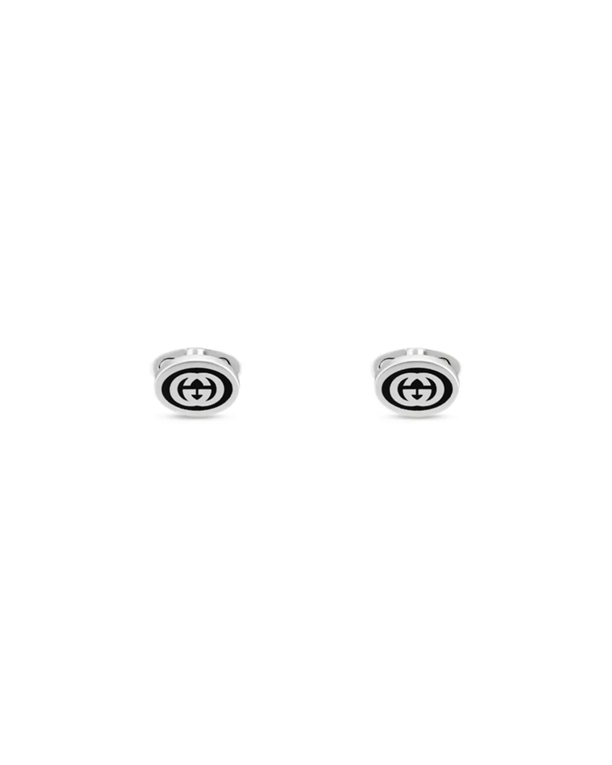 Sterling Silver Interlocked G Black Enamel Double G Logo Cufflinks - 1
