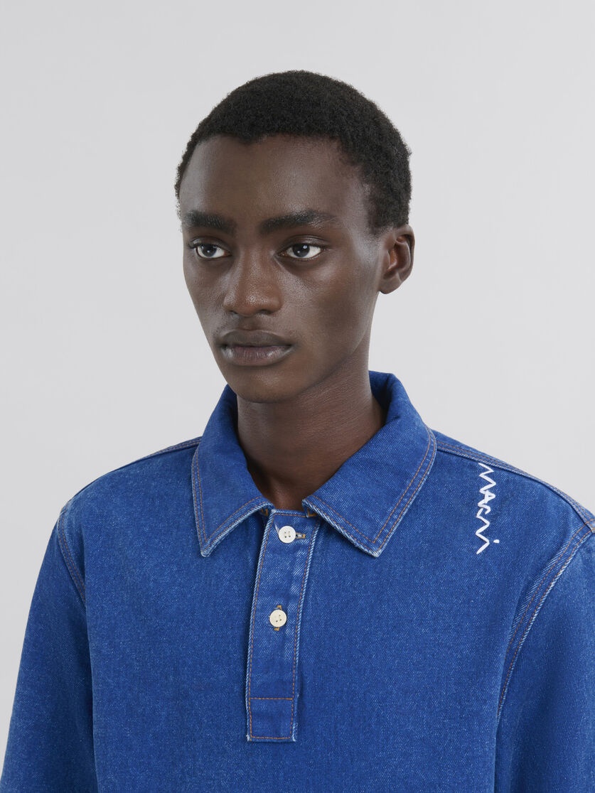 BLUE OVERSIZE ORGANIC DENIM POLO SHIRT WITH MARNI SYMBOL - 4