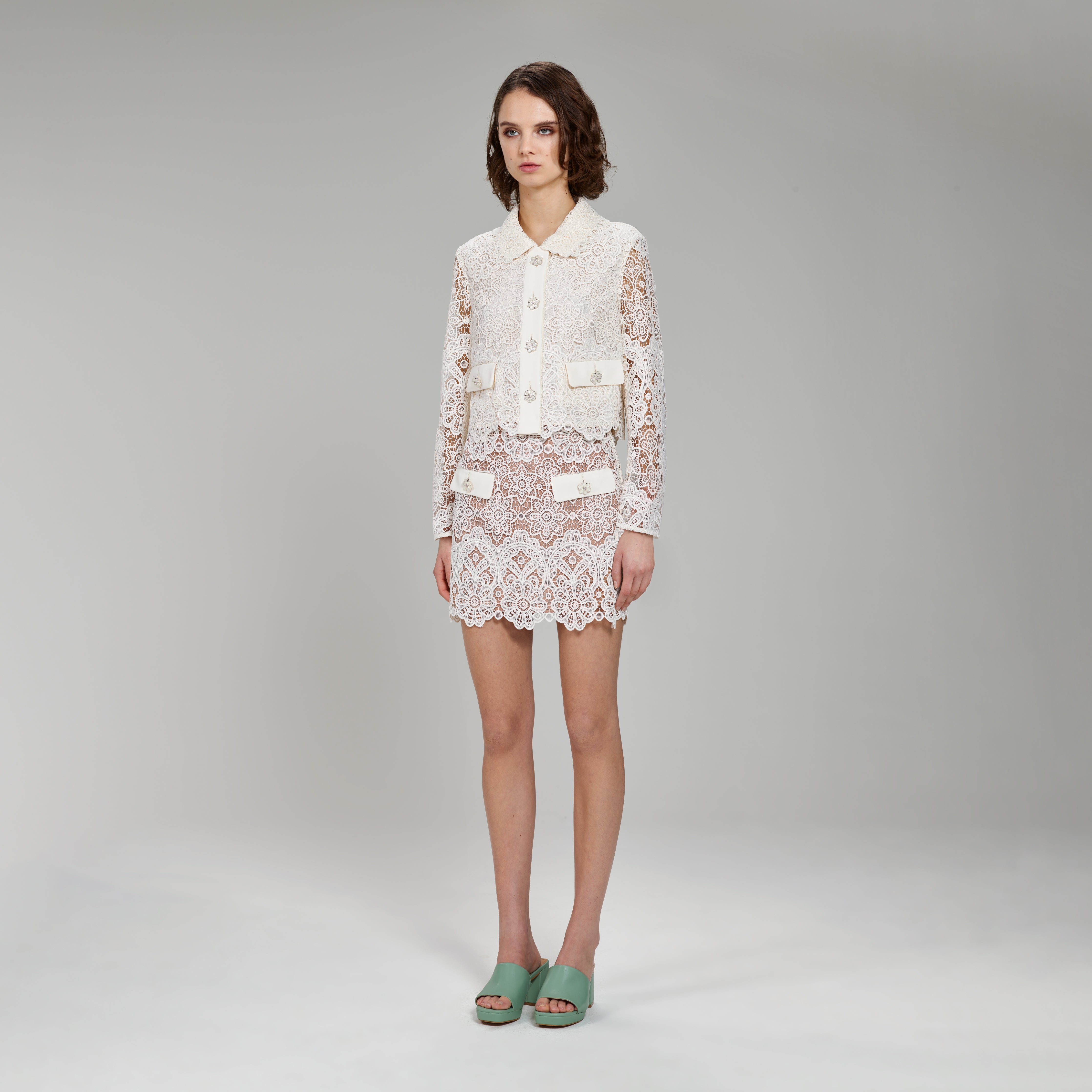 Ivory Floral Guipure Cropped Jacket - 2
