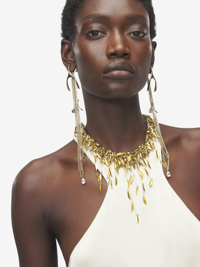 Gold Leaves And Crystal Embroidery Evening Dress 5