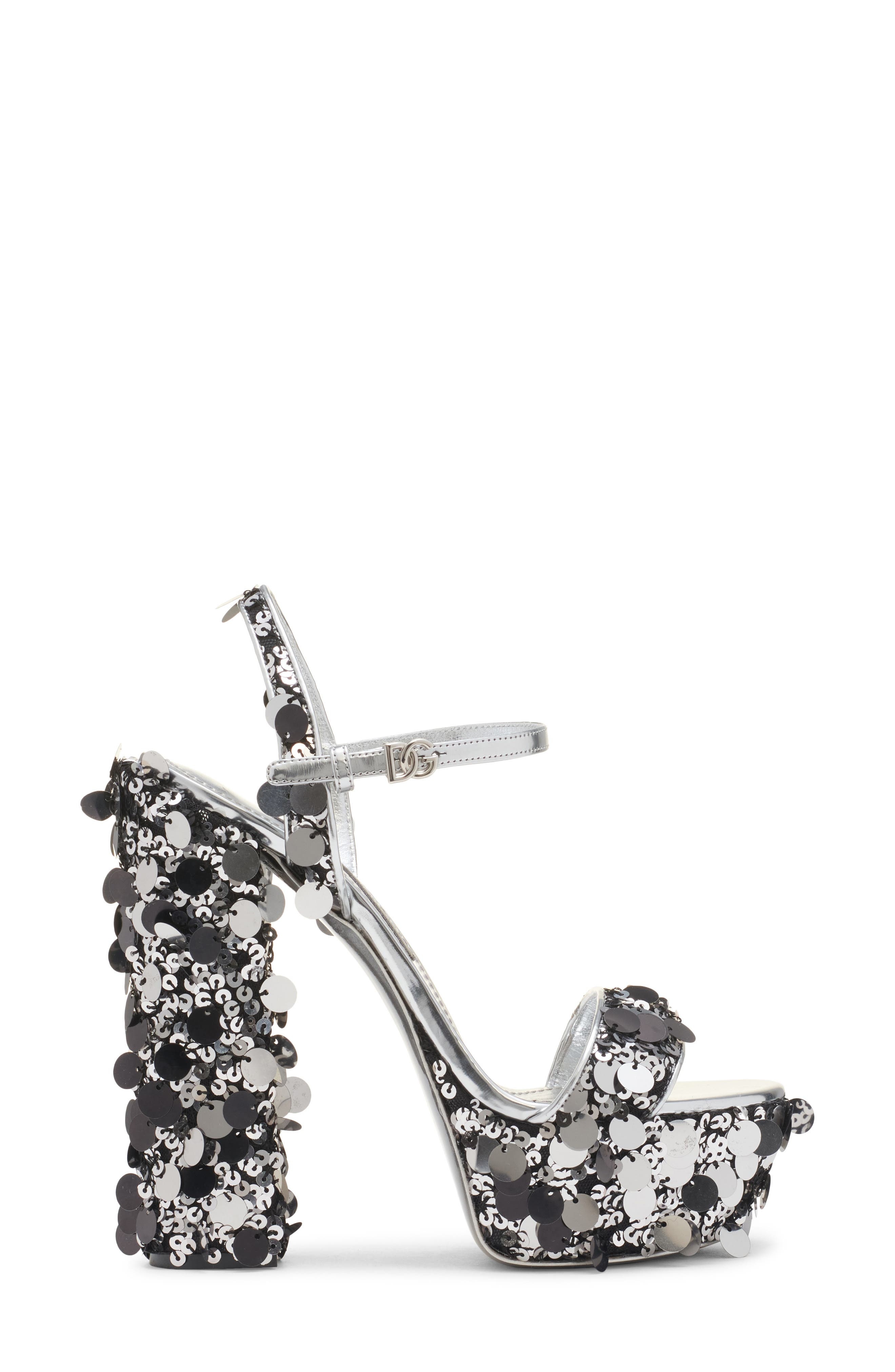 Dolce&Gabbana Sequin Block Heel Platform Sandal in Argento at Nordstrom - 3