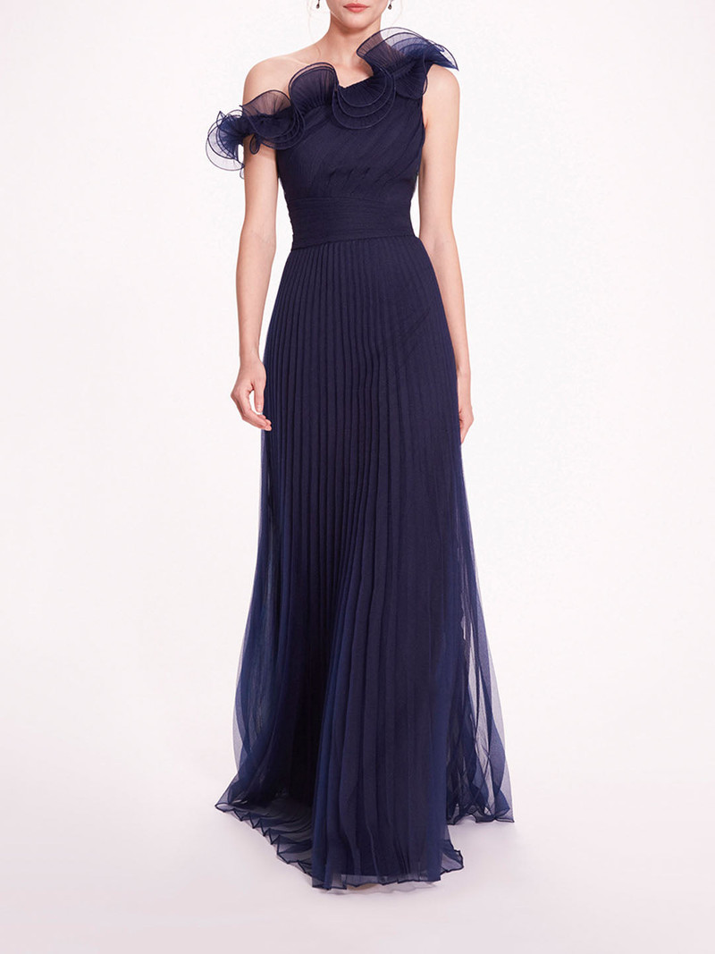 PEBBLE ORGANZA PLEATED GOWN 1