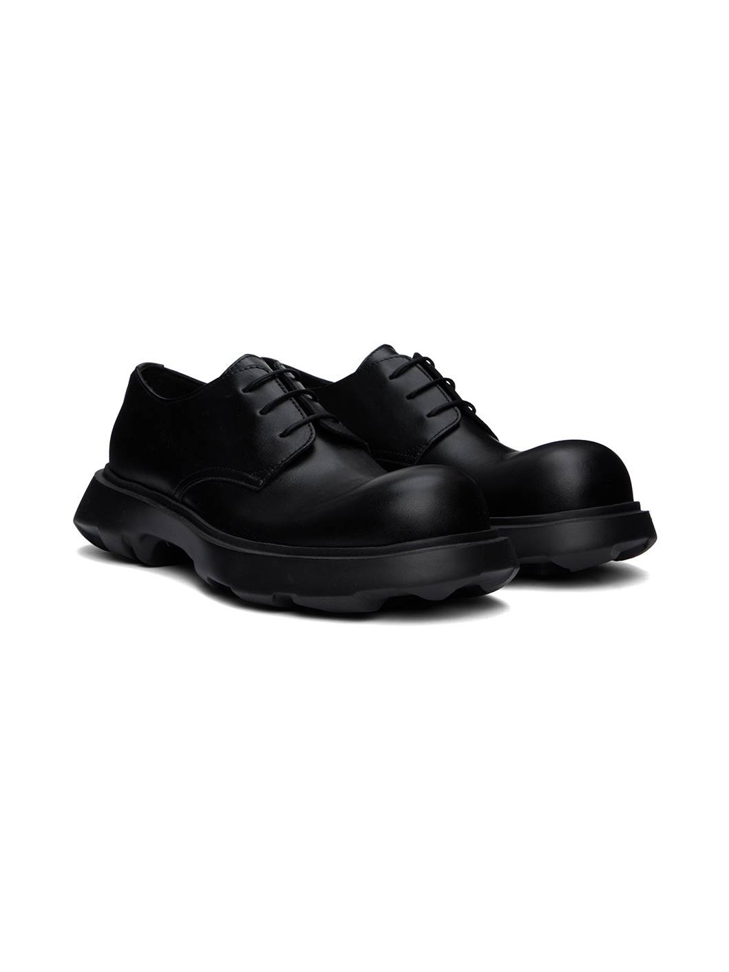 Black Leather Lace-Up Derbys - 4