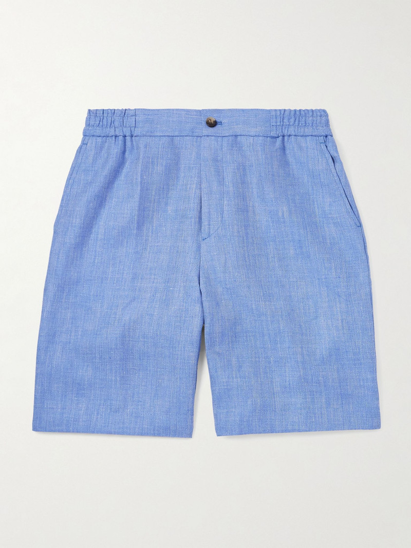 Straight-Leg Linen and Wool-Blend Shorts Blue 1