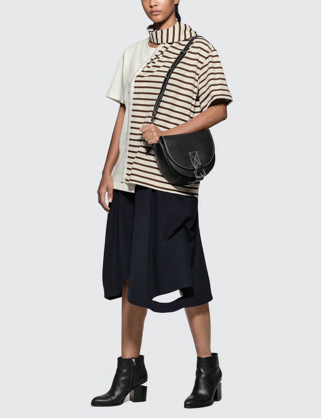 Striped Jersey Tee With Draped Scarf - 4