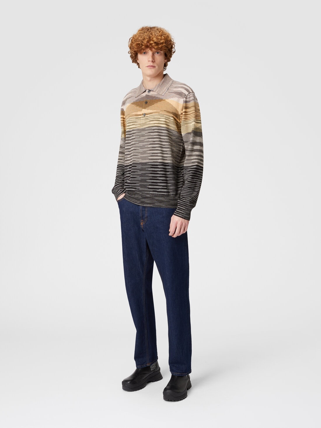 Long-sleeved polo shirt in slub wool - 2