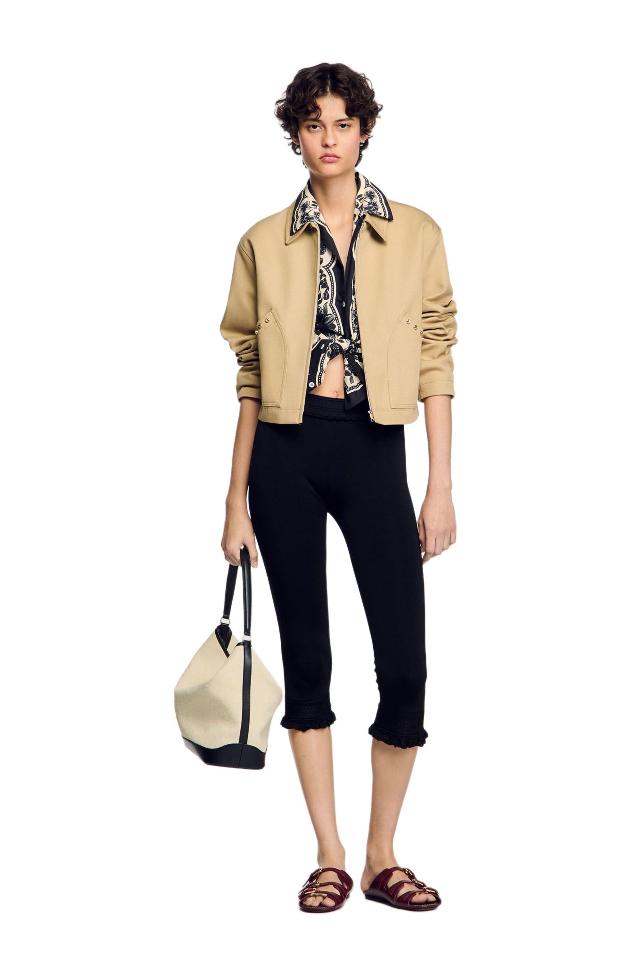 SANDRO Short jacket with rhinestone details in Beige at Nordstrom - 6