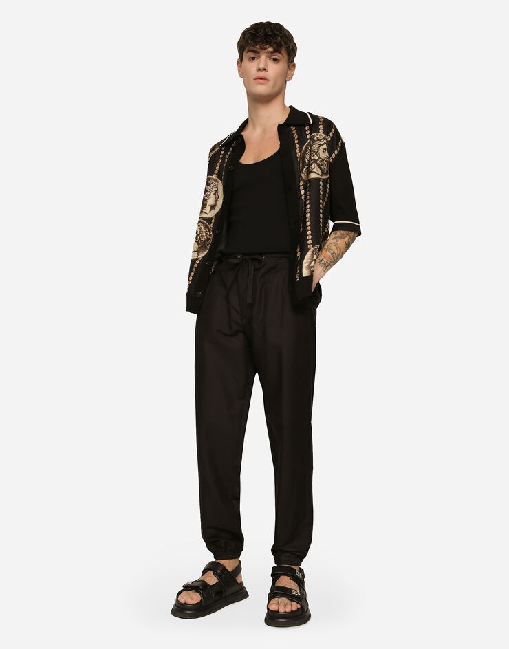 Linen and cotton jogging pants with logo label - 5