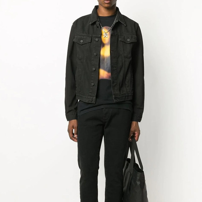 Off-White Arrows Logo Printed Denim Jacket Men Black OMYE054F20DEN0021007 3
