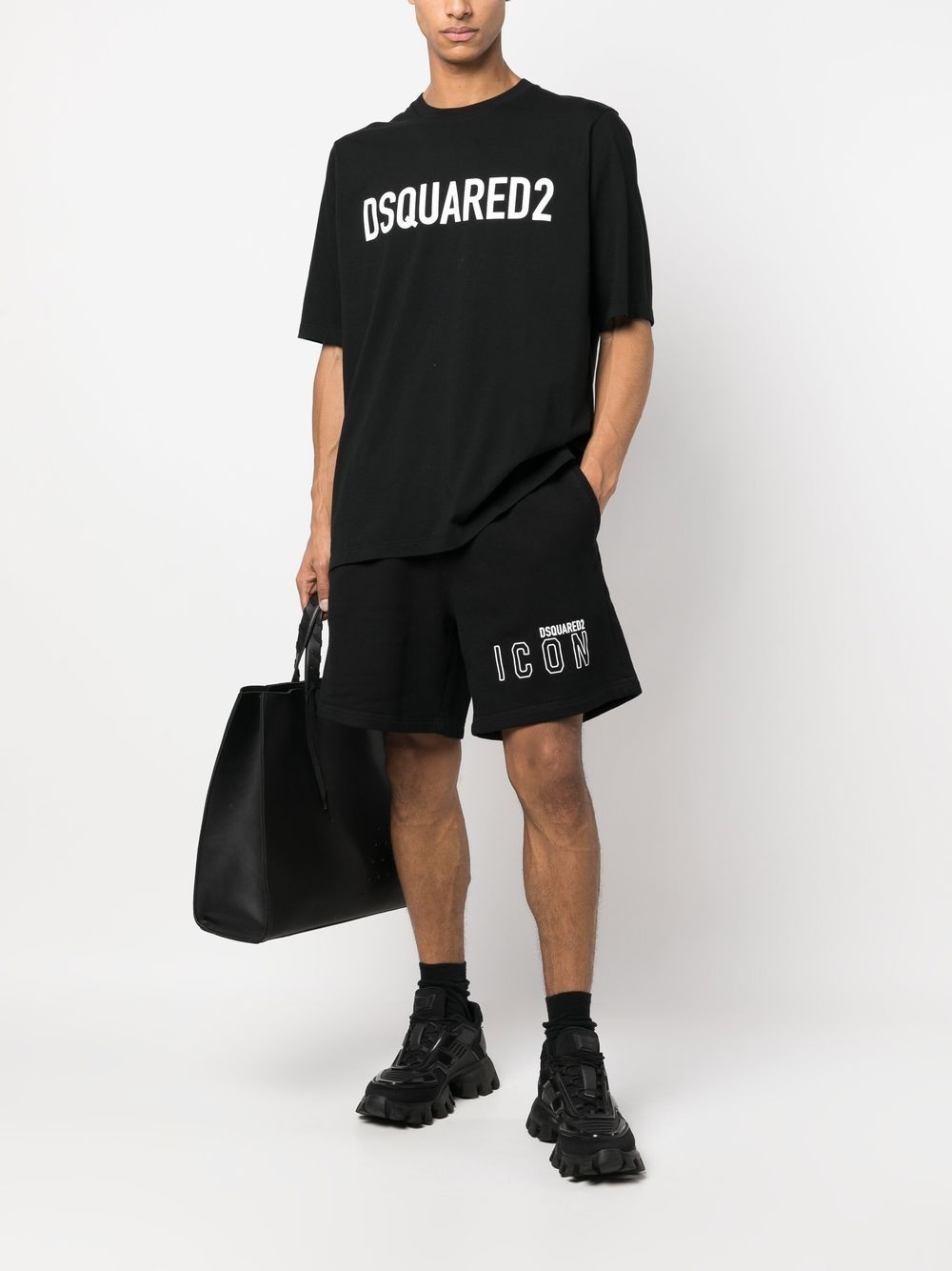 logo print cotton track shorts - 2